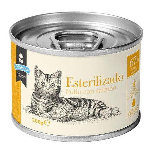 200 g Criadores Esterilizado Frango e Salmão lata para gatos