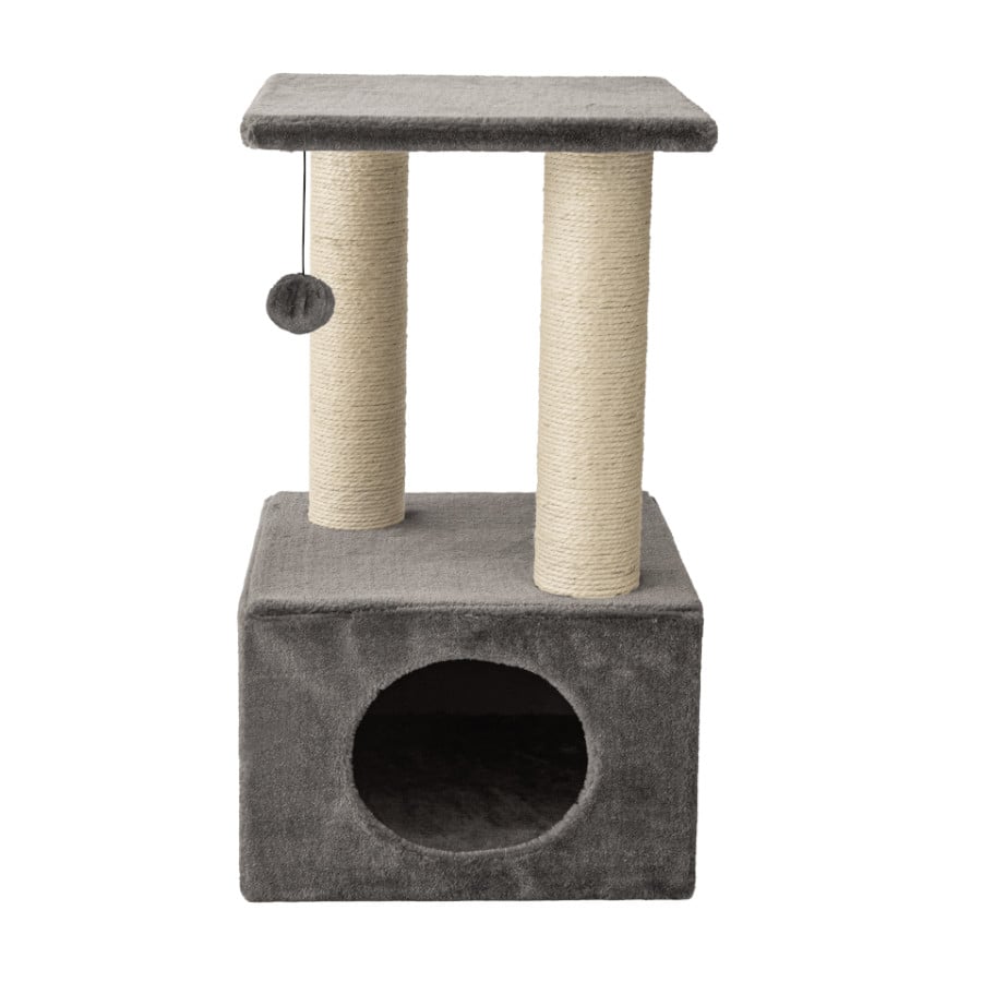 Leeby Colette Scratch arranhador com cama nido e brinquedo cinzento para gatos