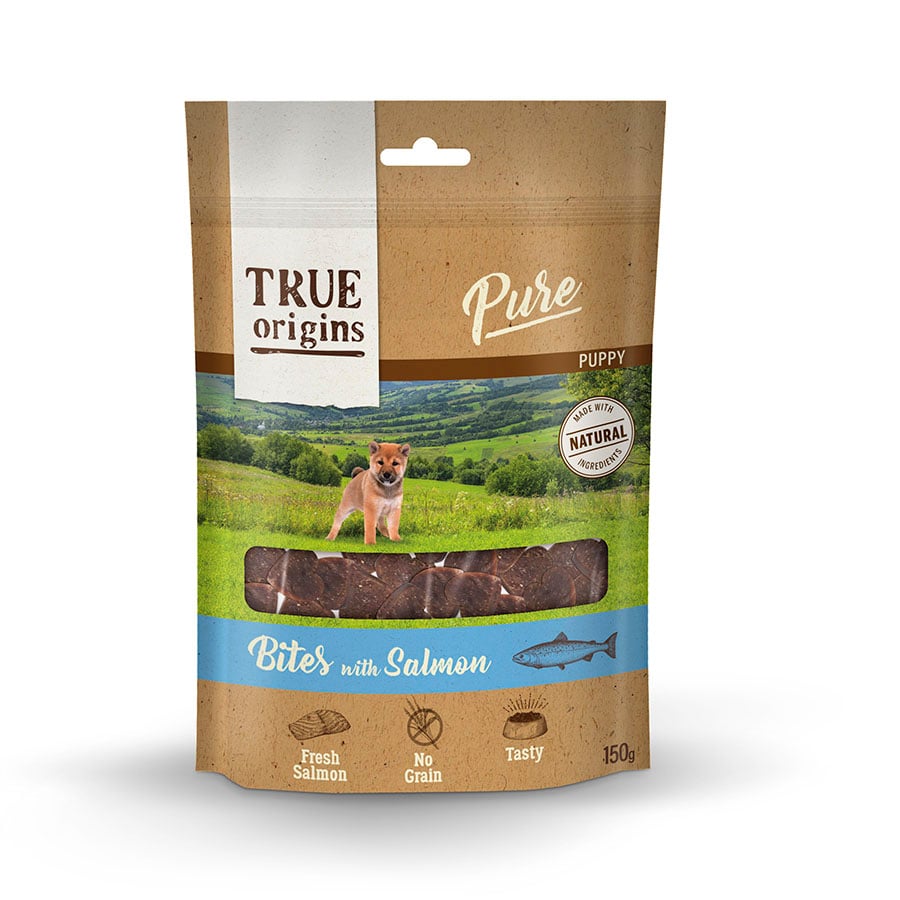 0.9 kg True Origins Pure Snacks Puppy Salmão para cães