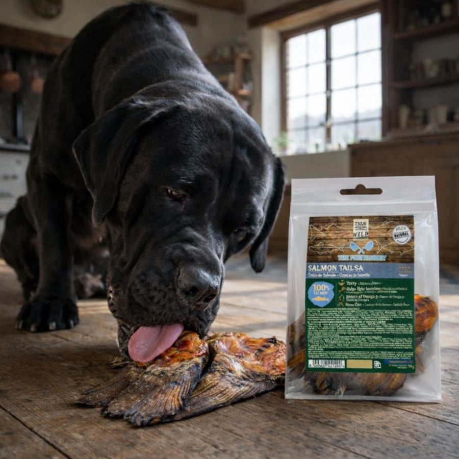 90 g. True Origins Cola de Salmón Snack para perros