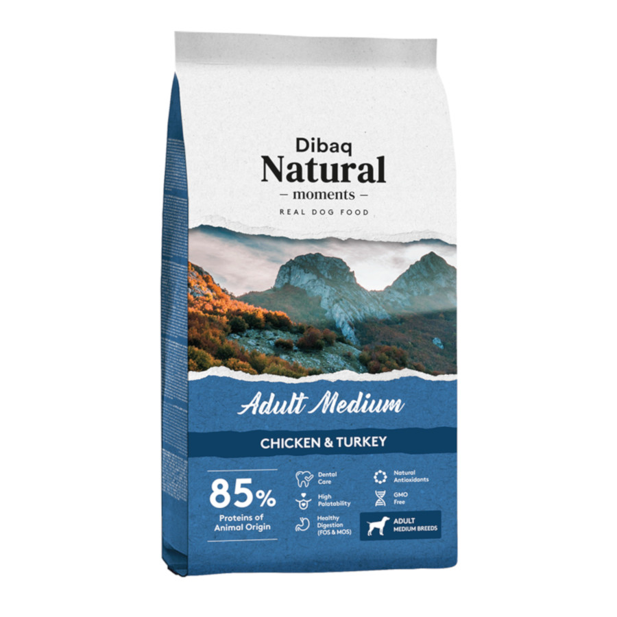 15 KG 15 kg Dibaq Natural Moments Adult Medium Frango & Peru ração para cães